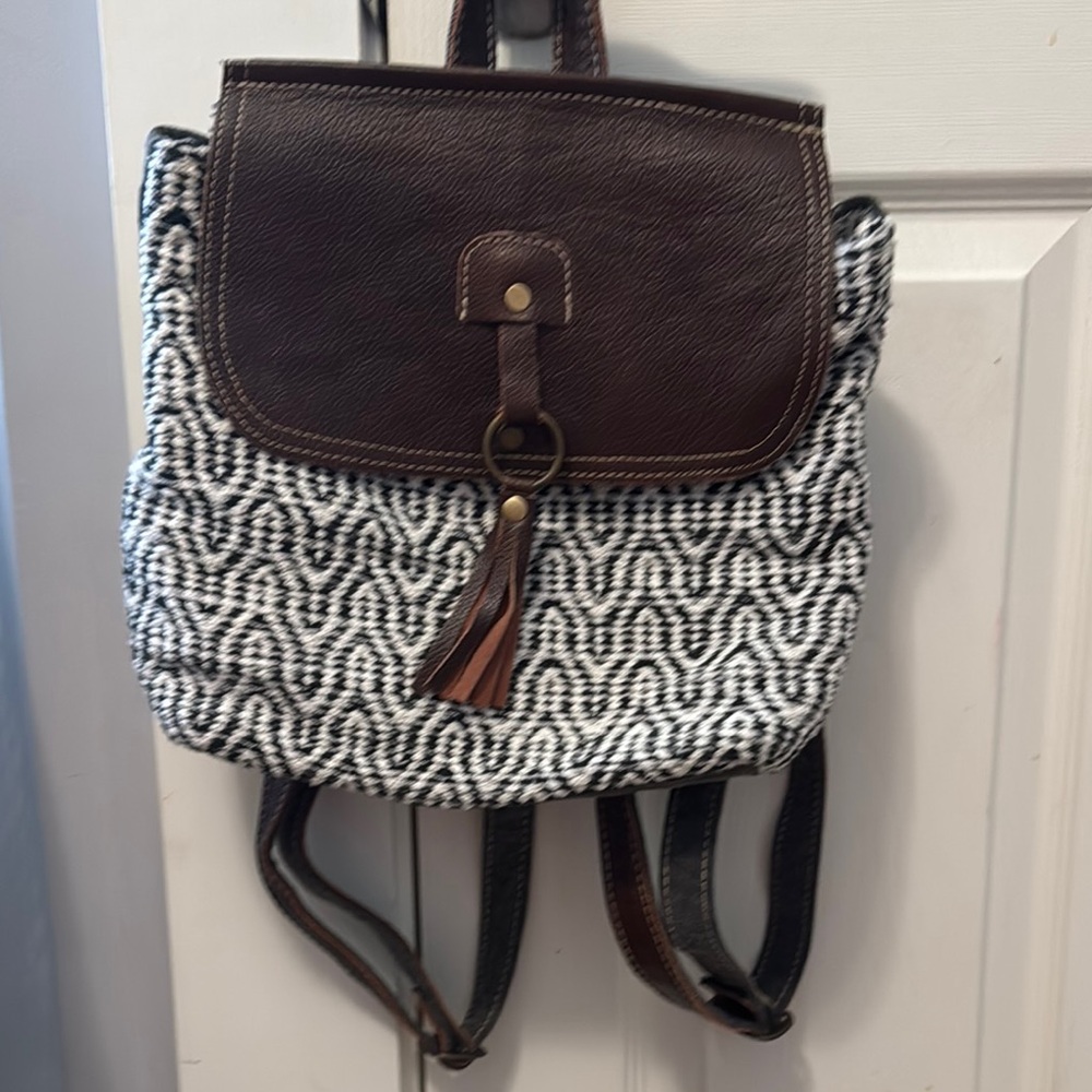 Myra Bag Brown and Black Geometric Backpack